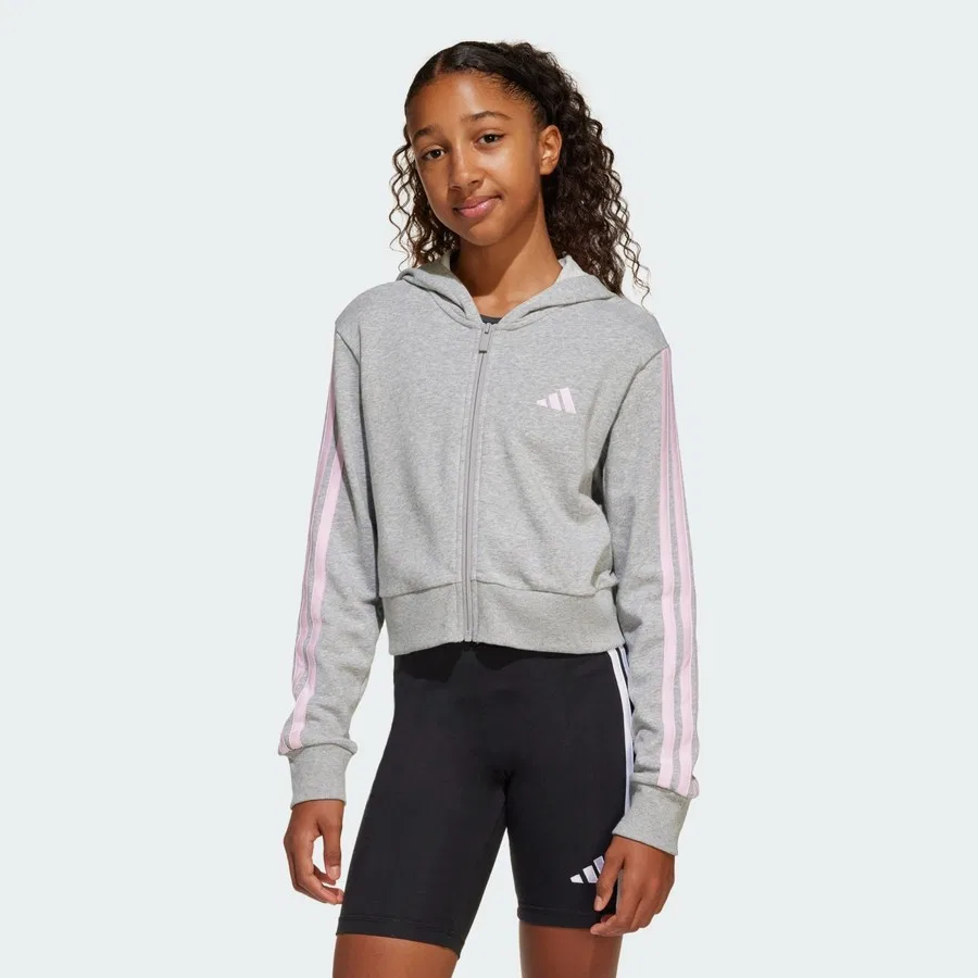 Детский худи с капюшоном и полной застежкой-молнией Essentials Full-Zip Hoodie adidas, Розово-белый