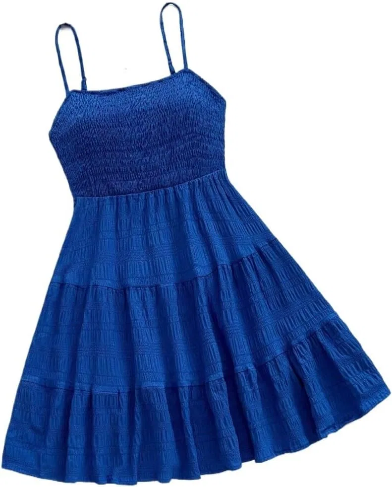 Женское летнее платье на бретелях с воланами, Royal Blue