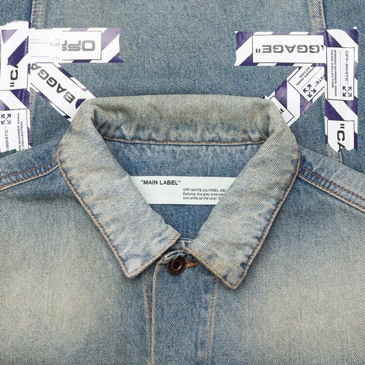 Куртка Off-White Airport Tape Slim Jeans Jacket 'Vintage Wash', синий — фото 4