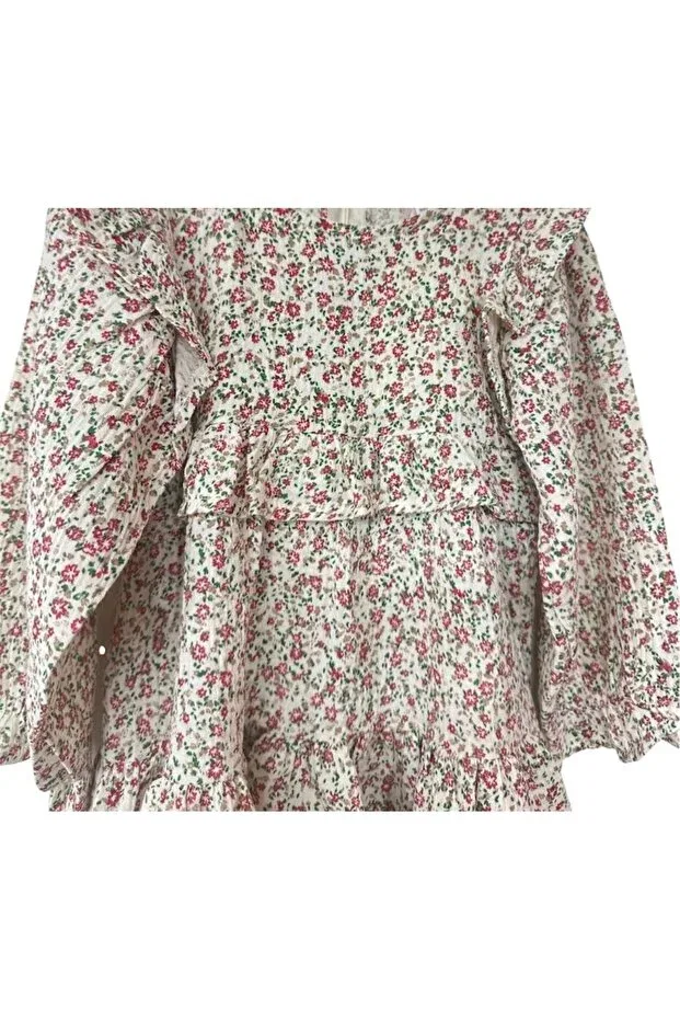Детское платье для девочек с принтом Muslin floral dress Kidsmood, Nude Color — фото 3