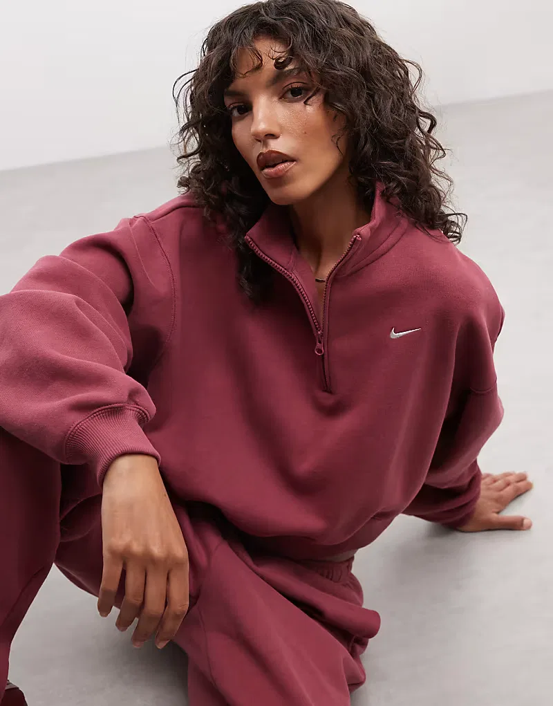 Укороченная толстовка Nike Studio Fleece средней плотности с застежкой-молнией на четверть длины, розовый