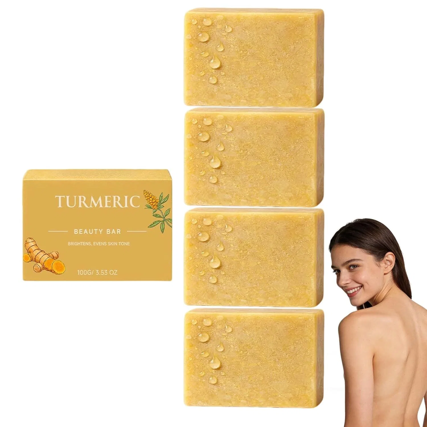 Твердое мыло Куркума, очищающее, осветляющее, XUSHAOLUN, набор 4 шт., 100 г