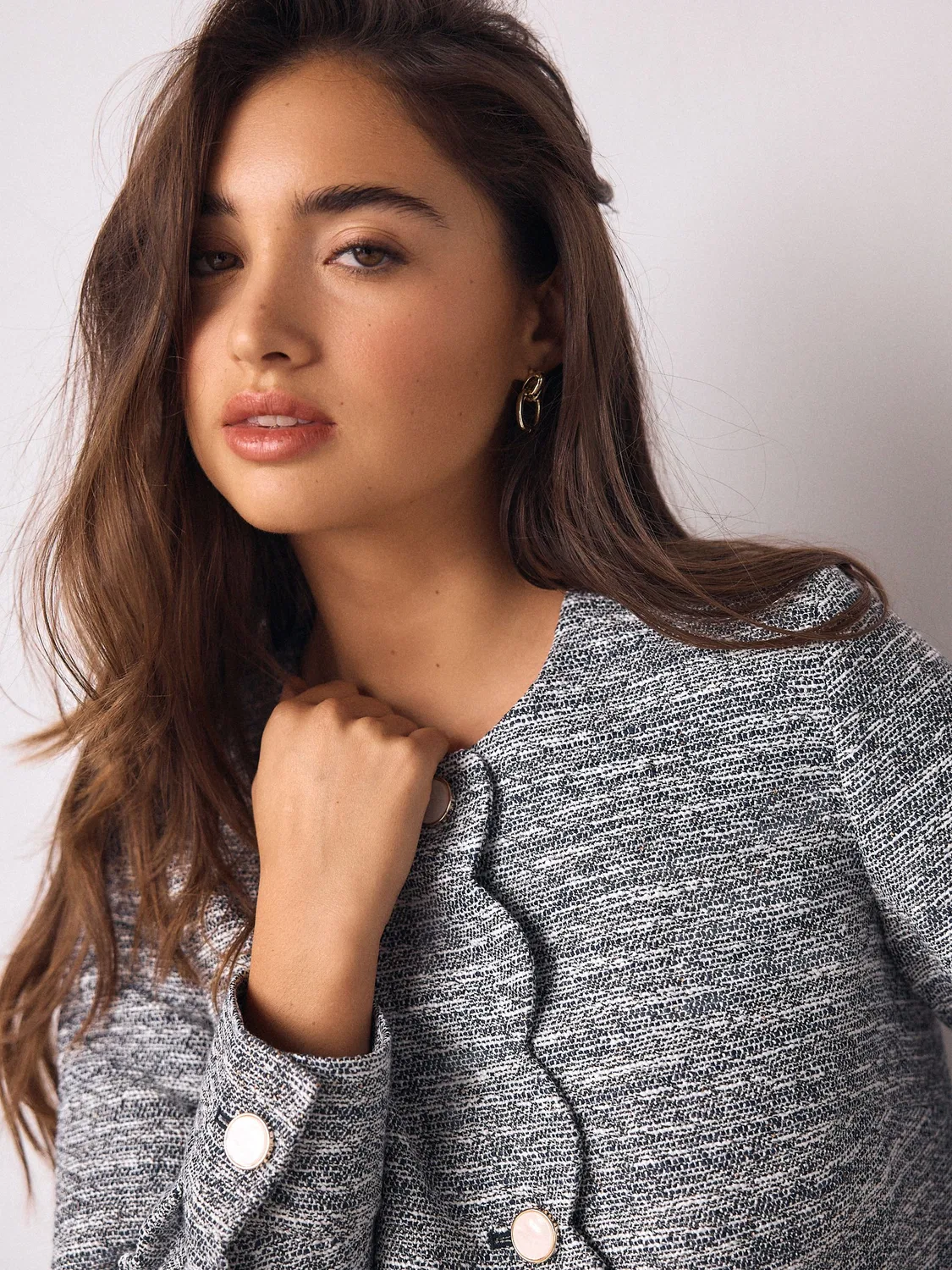 Жакет колорлесс из букле, модель Blue Marl Boucle Scallop Collarless Next, голубой — фото 3