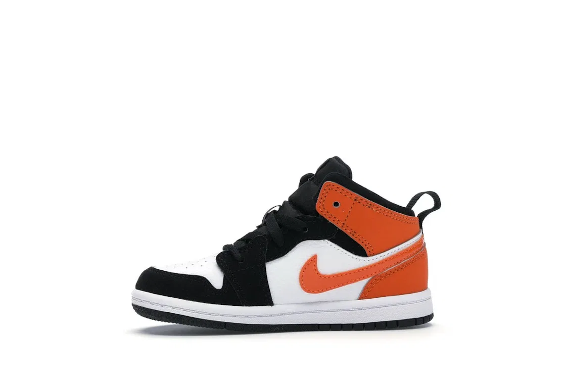 Детские кроссовки с принтом Jordan 1 Mid Shattered Backboard Jordan, Black/Starfish-Starfish-White — фото 3