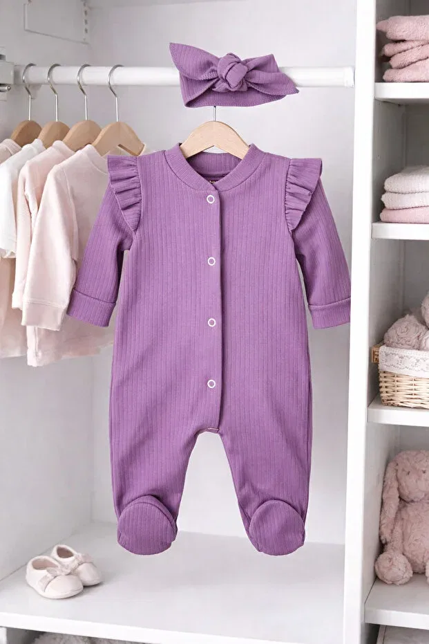 Детский комбинезон для девочек с рюшами Omy, Lilac — фото 4