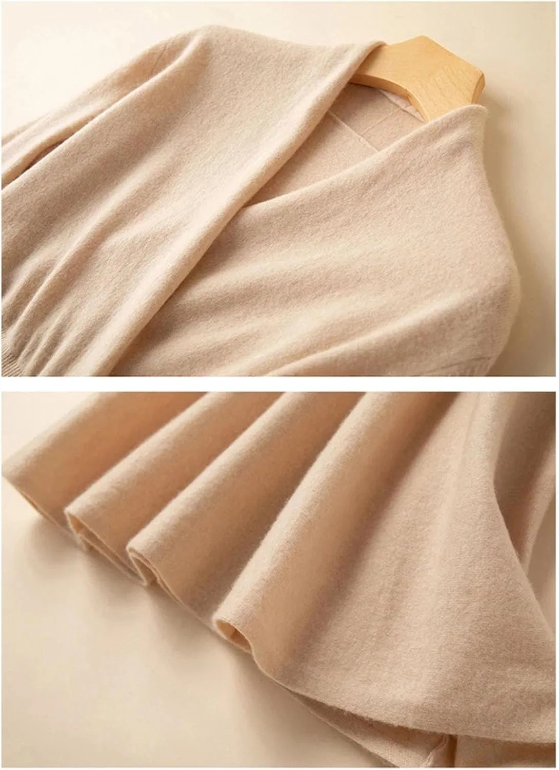 Женское шерстяное платье миди A-line с воротником-стойкой Generic, Light Camel — фото 4