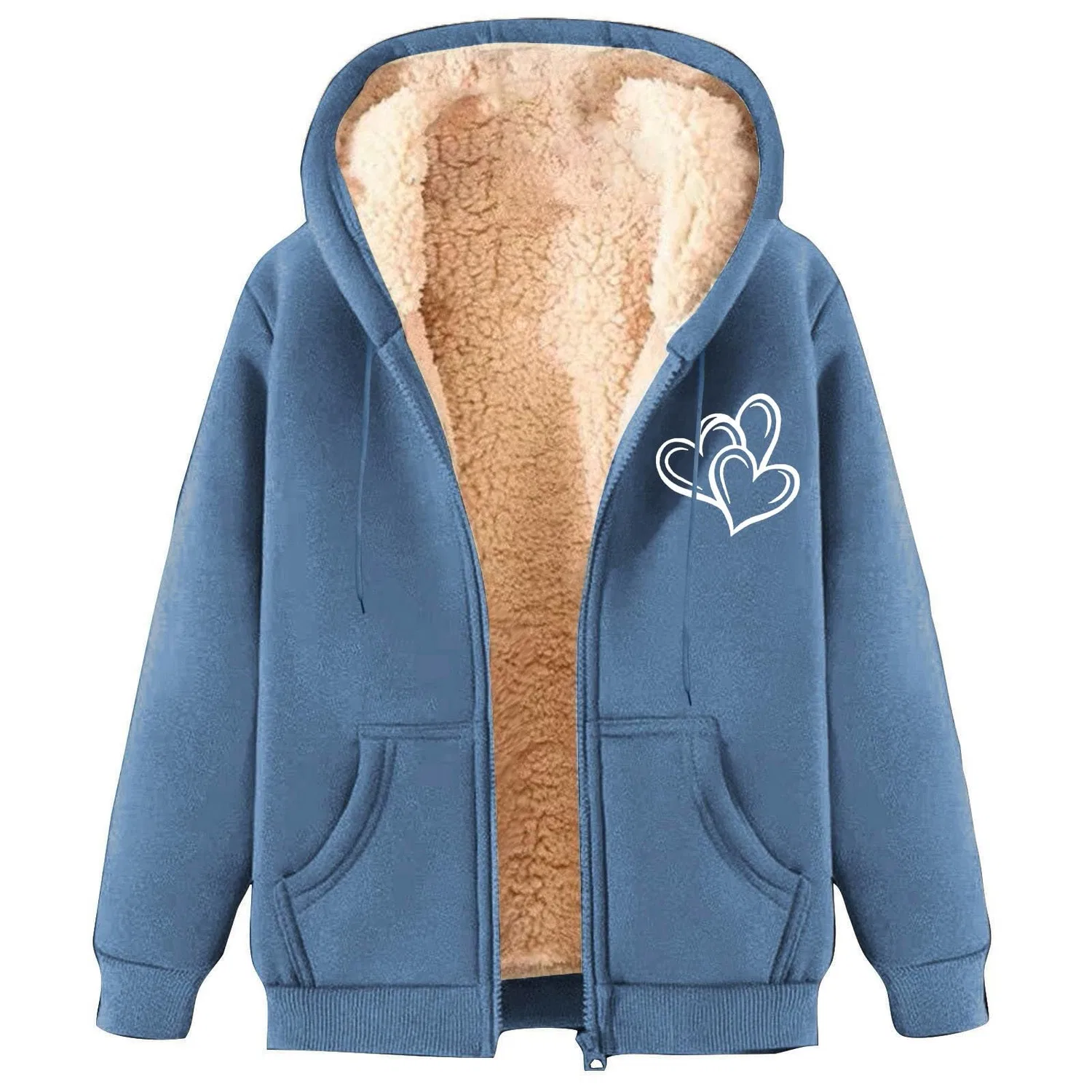Женская куртка из флиса с капюшоном и молнией, с принтом, oversize, Blu