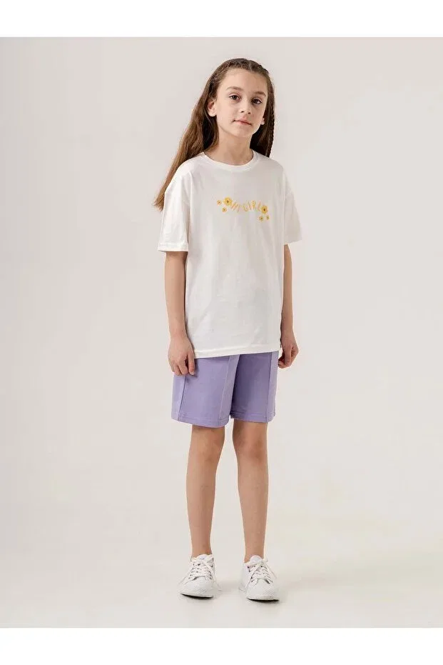 Детский для девочек комплект топ и брюк с принтом Hi Girl Printed Mışıl Kids, Lilac — фото 4