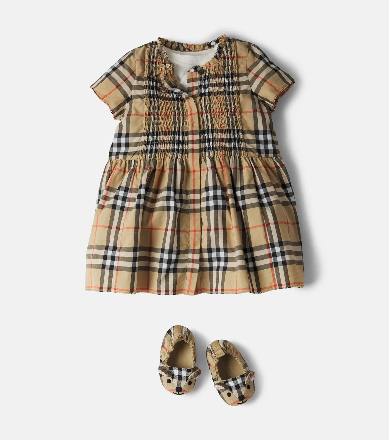 Нарядное платье с клетчатым принтом Baby Burberry Burberry Kids, бежевый — фото 2