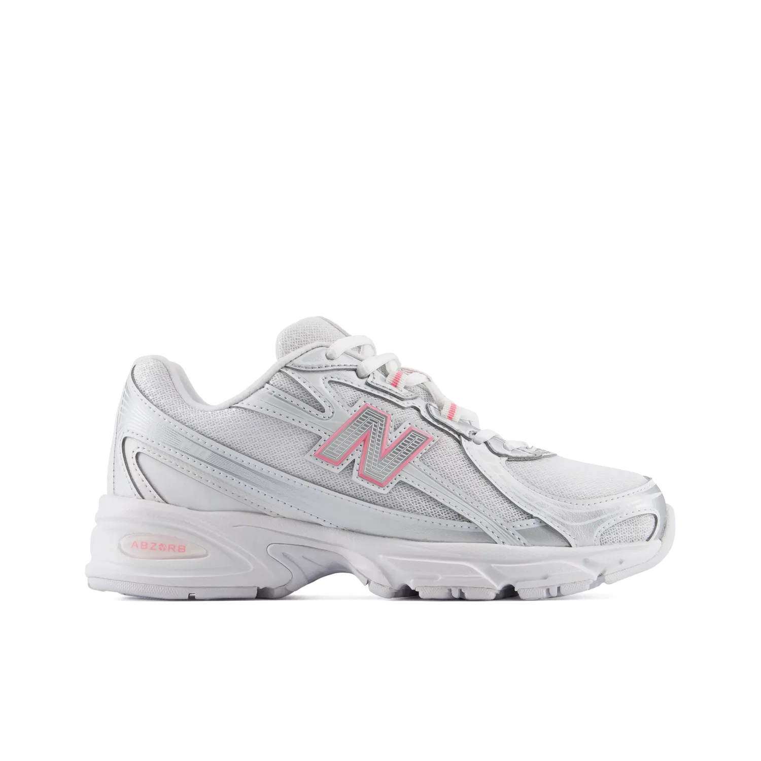 Детские кроссовки на шнуровке с амортизацией 740 Lace New Balance, Silver Metallic With Signal Pink