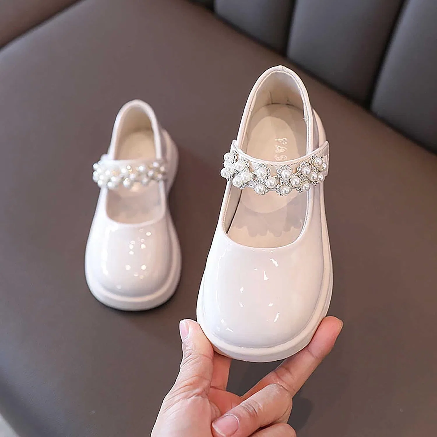 Детские туфли для девочек с принтом, модель Kids Princess Shoes, Beige — фото 2