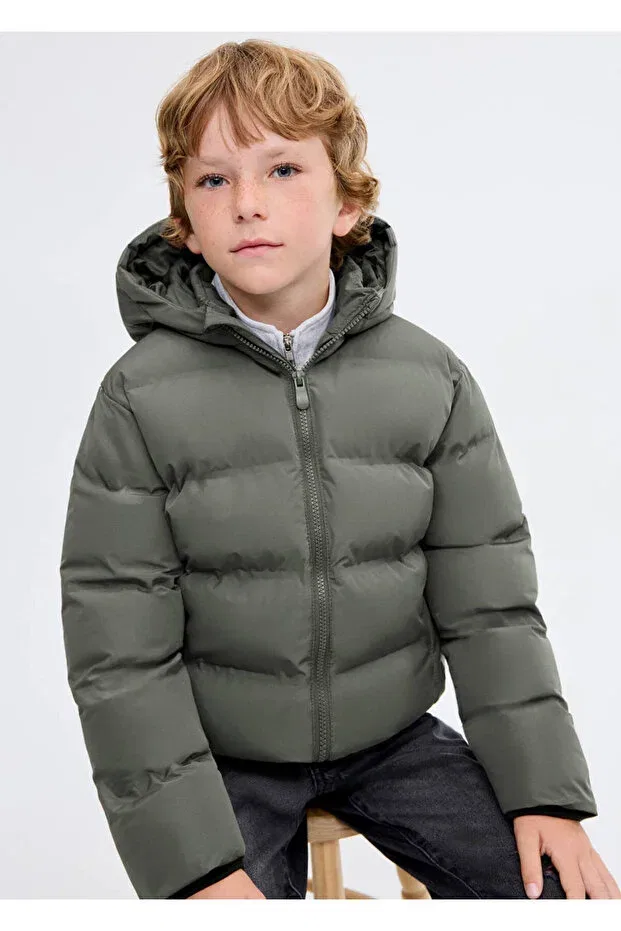 Детское пальто для девочек стеганое с капюшоном Mango Kids, Pastel Green