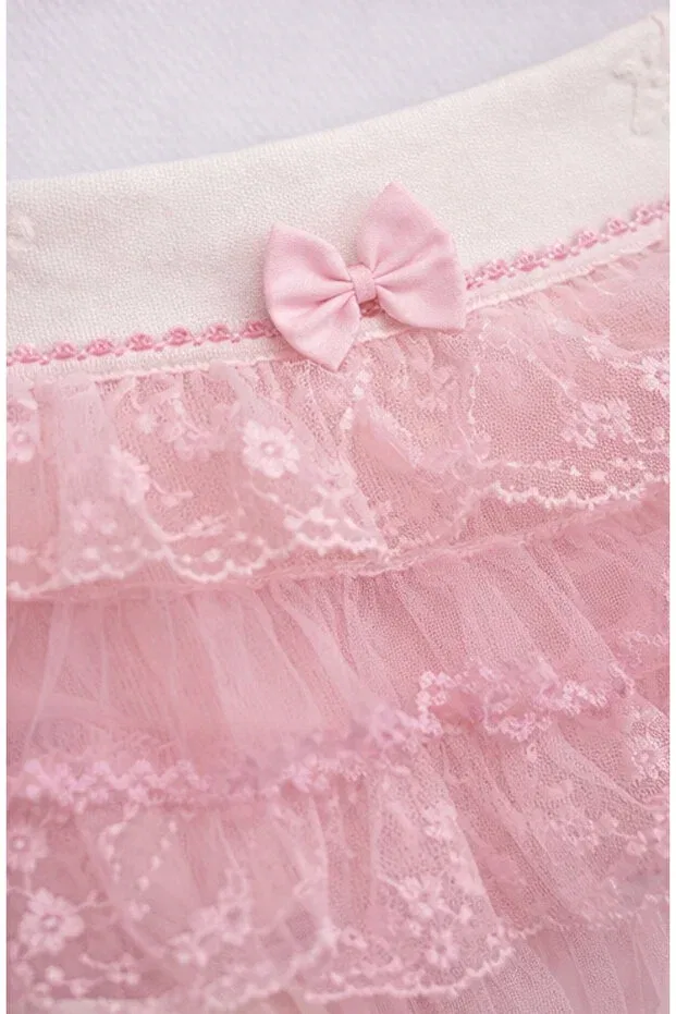 Детский комплект для девочек хлопковый Basics Kardeşler Bebe, Pink-Ecru — фото 3