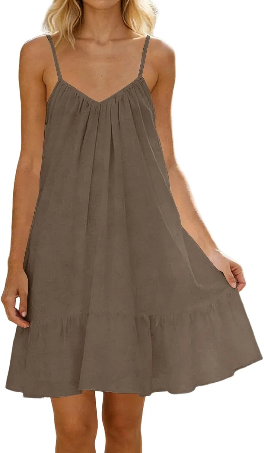 Женское летнее платье свободного кроя из хлопка и льна, Light Brown