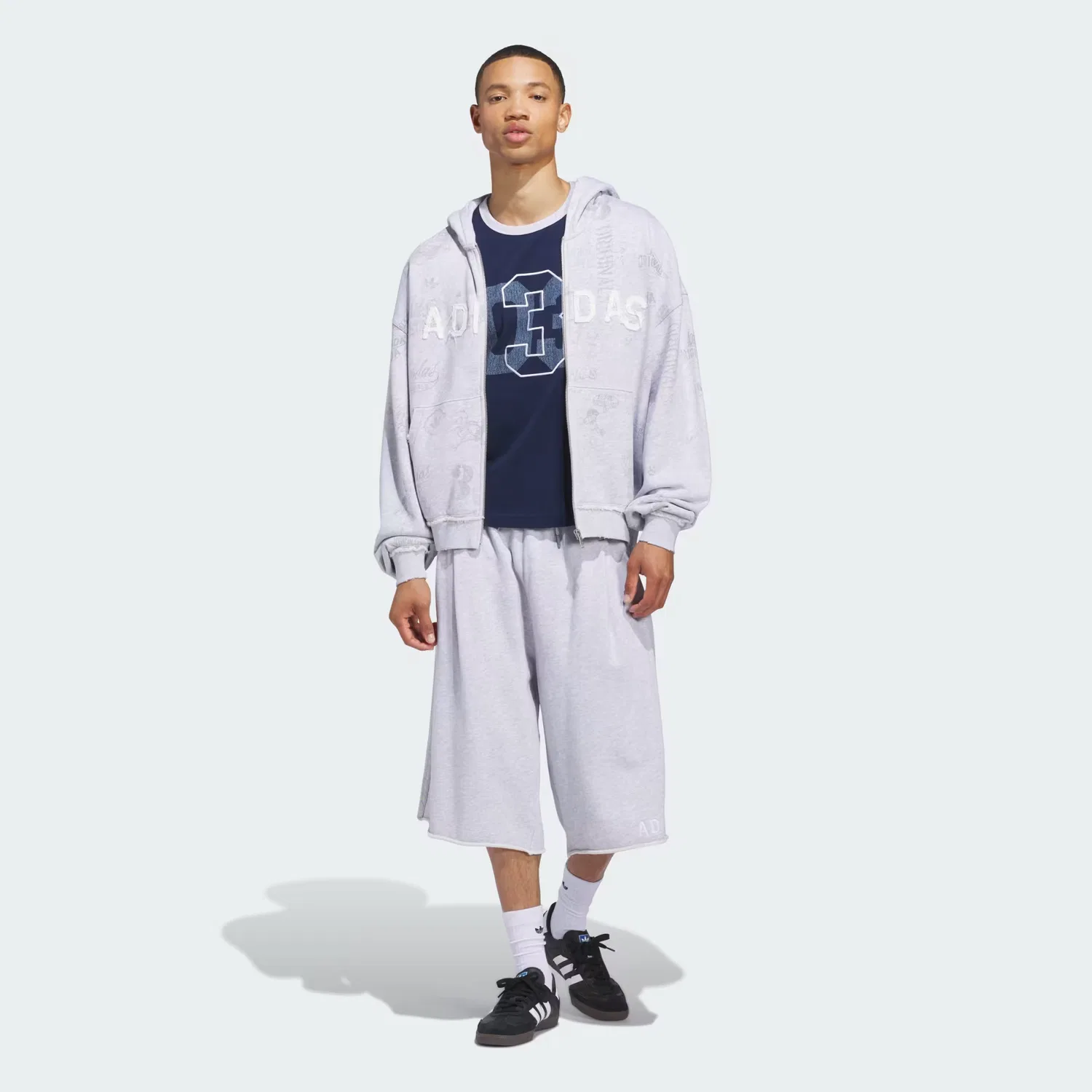 Мужское худи на молнии свободного кроя AOA Full Zip Adidas Originals, светло-серый меланж — фото 3