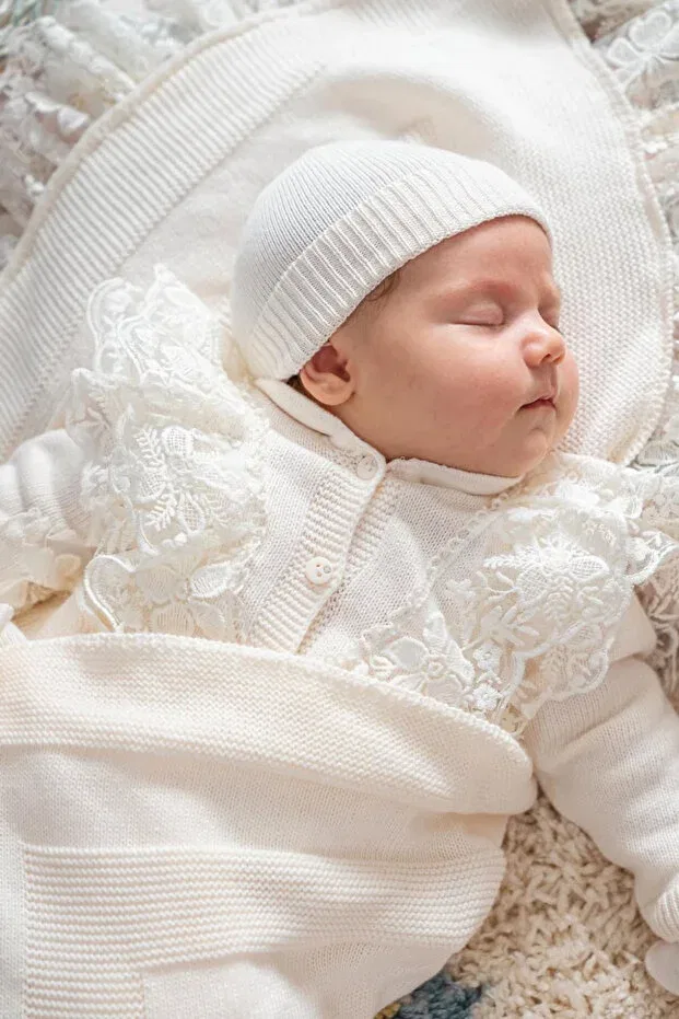Детский комплект одежды для выписки хлопковый 100% cotton baby girl 5-piece hospital discharge set Naka Concept, Beige — фото 2