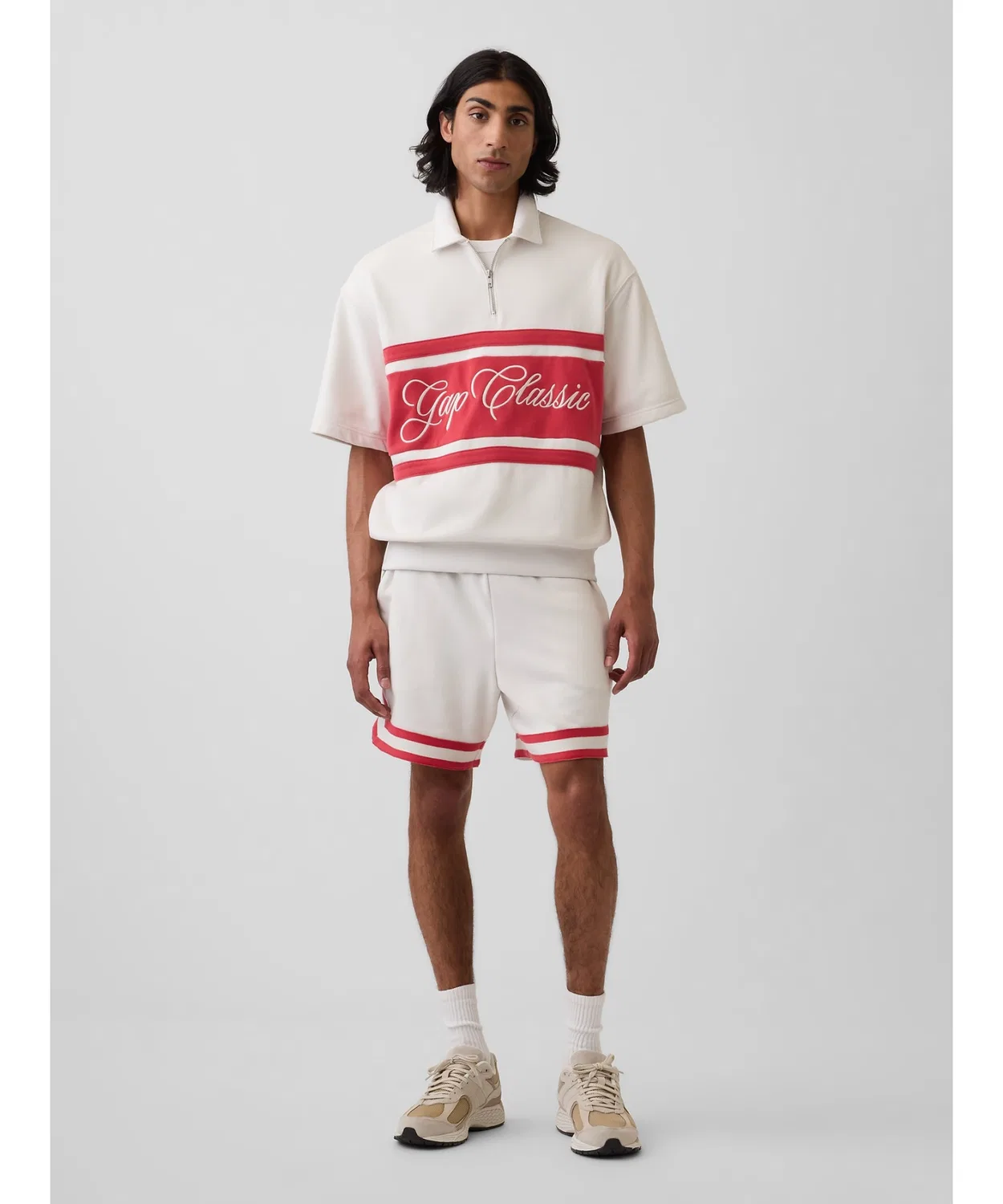 Мужские шорты из футера с принтом Vintage Soft Relaxed Fit Stripe Sweat Shorts GAP, Off White — фото 4
