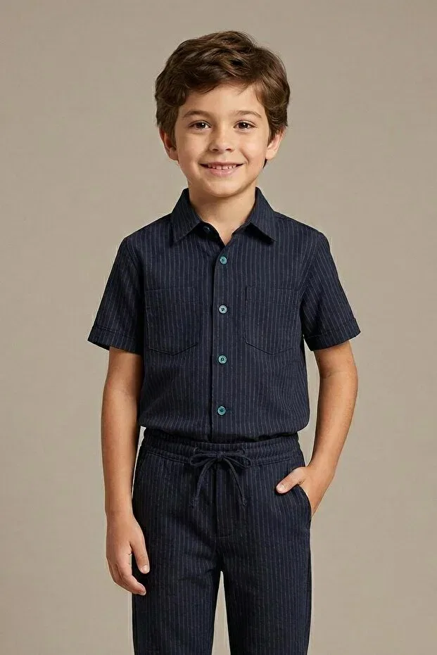 Детская рубашка для мальчиков с коротким рукавом Mutlu Kids, Navy Blue — фото 2