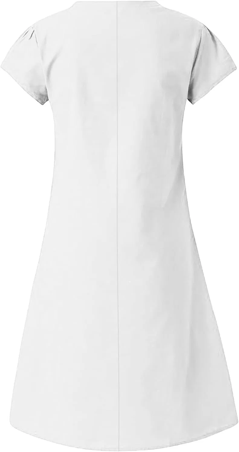 Женское повседневное платье миди V-образным вырезом Cotton Linen, White — фото 3