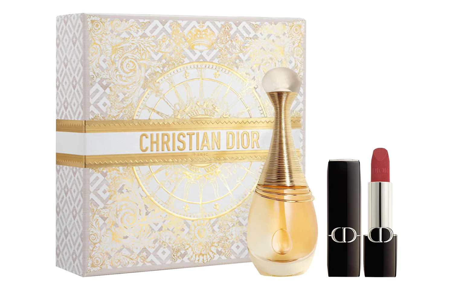 Женский подарочный набор духов и помады DIOR, True Me Classic, Gold Dance Box Limited Edition, 50 мл + 3,5 г, Red Velvet #720