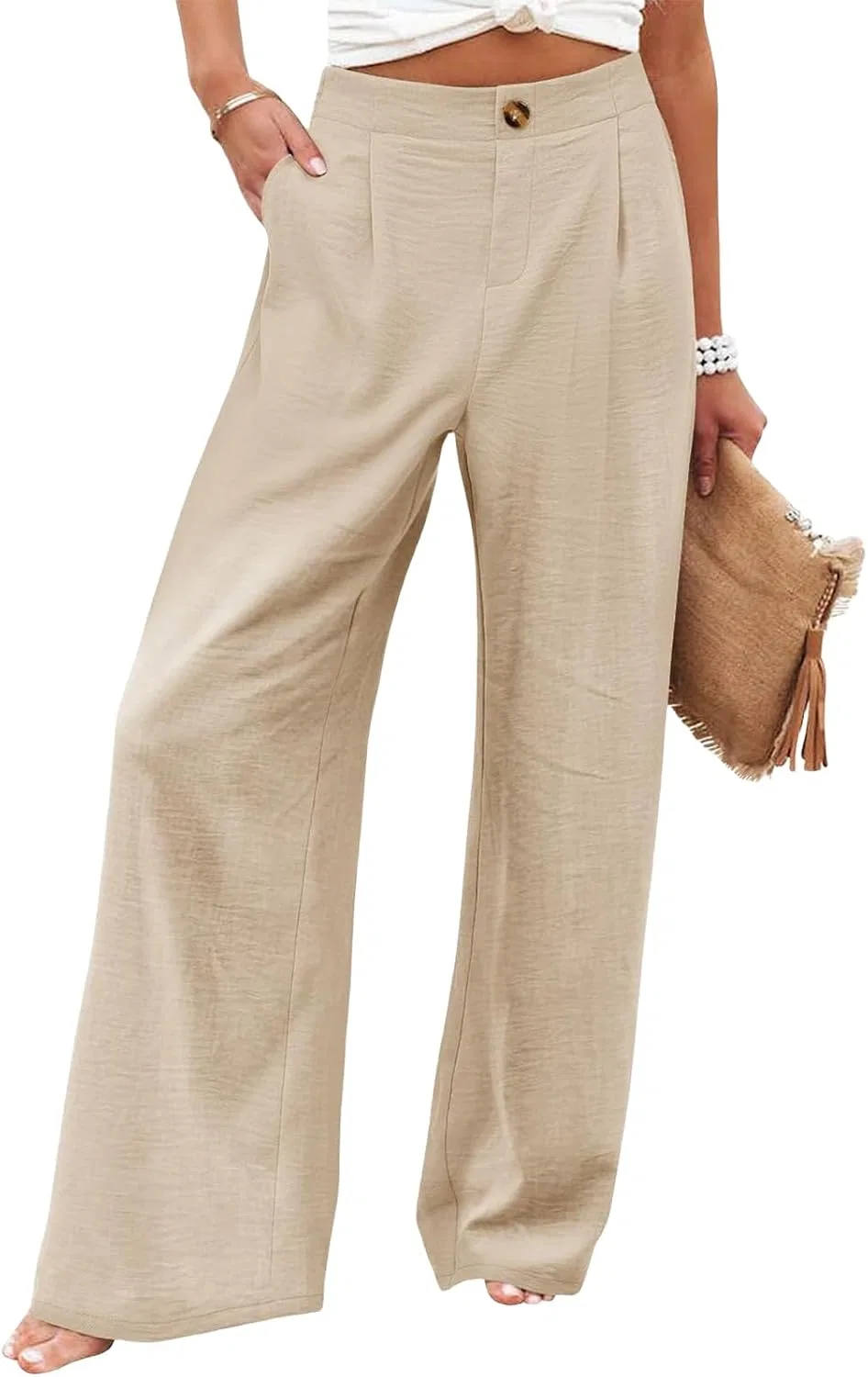 Женские широкие брюки с высокой талией Flowy Beach Pants, Beige