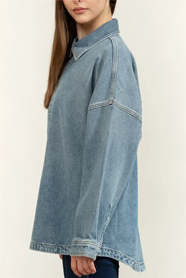 Женская джинсовая рубашка-оверсайз с длинным рукавом Calvin Klein, Blue — фото 3