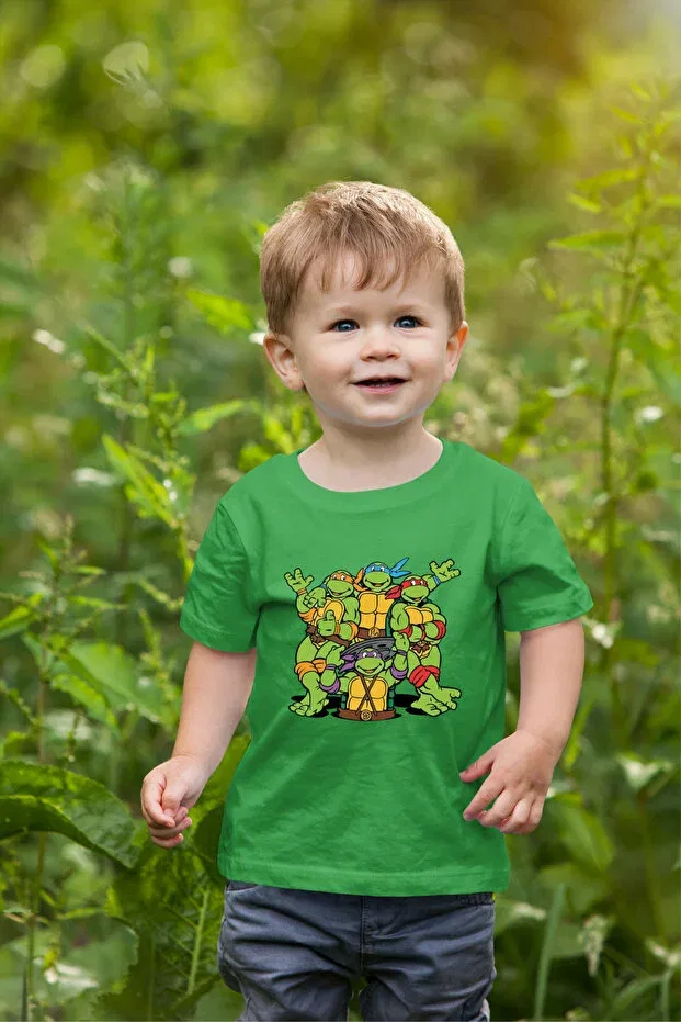 Детская футболка с принтом для мальчиков Turtle Ninja Turtles Printed Children's Oversize T-Shirt Oneagılyazı, Green