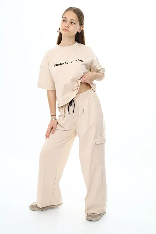 Детский спортивный комплект для девочек с принтом Oversize Jannock, Beige