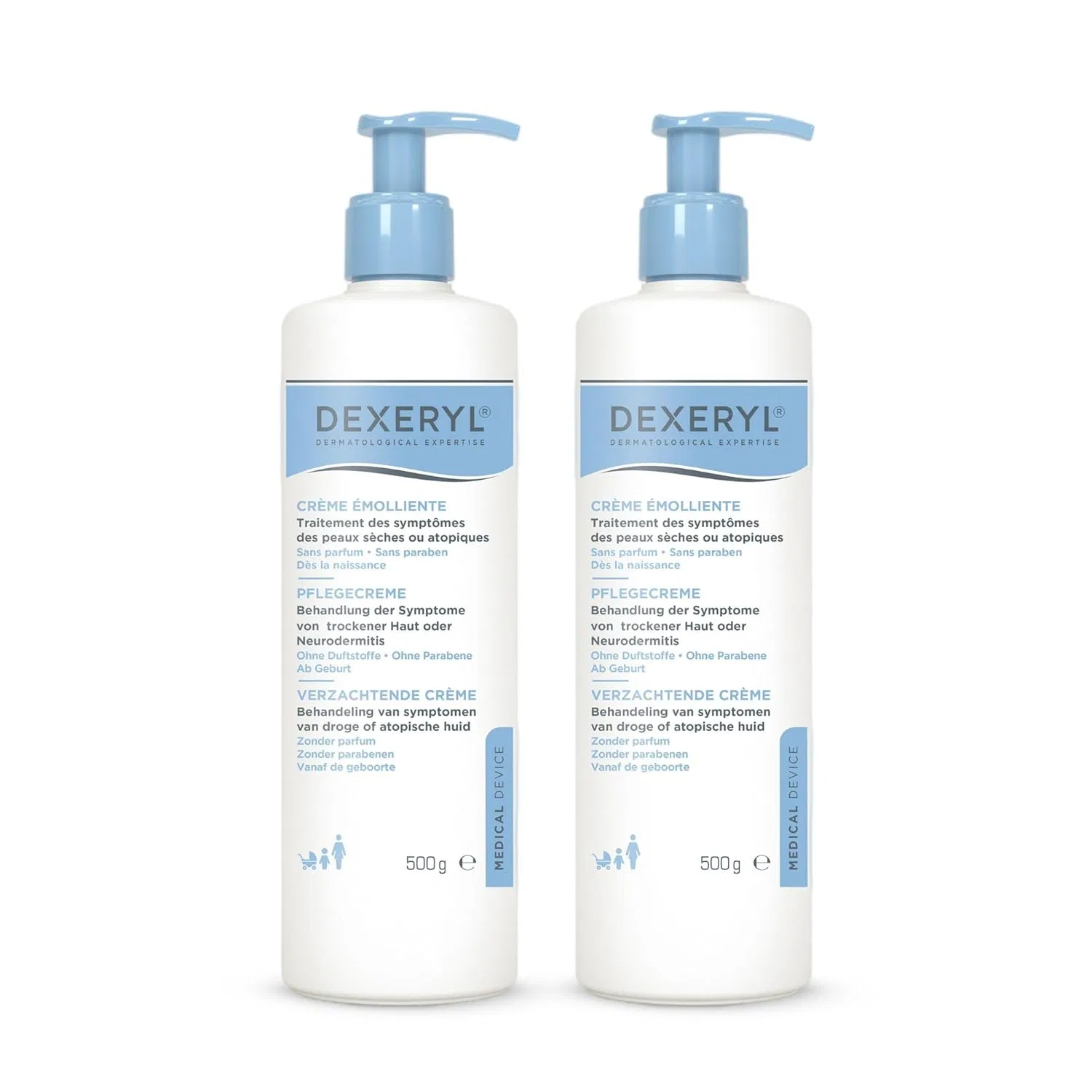Крем для тела DEXERYL, 2 x 500 г, для сухой кожи, увлажняющий, без отдушек