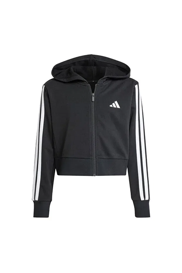 Детское худи для девочек с капюшоном Essentials full-zip kids hoodie Adidas, Черный Белый — фото 4