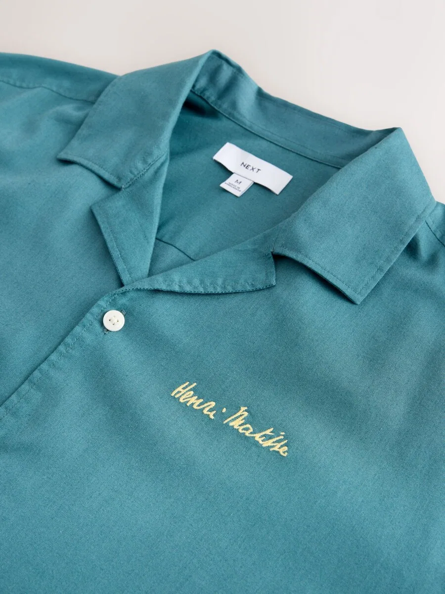 Рубашка Next Regular fit Button Up Shirt 'Matisse' в бирюзовом и светло-голубом цветах — фото 4