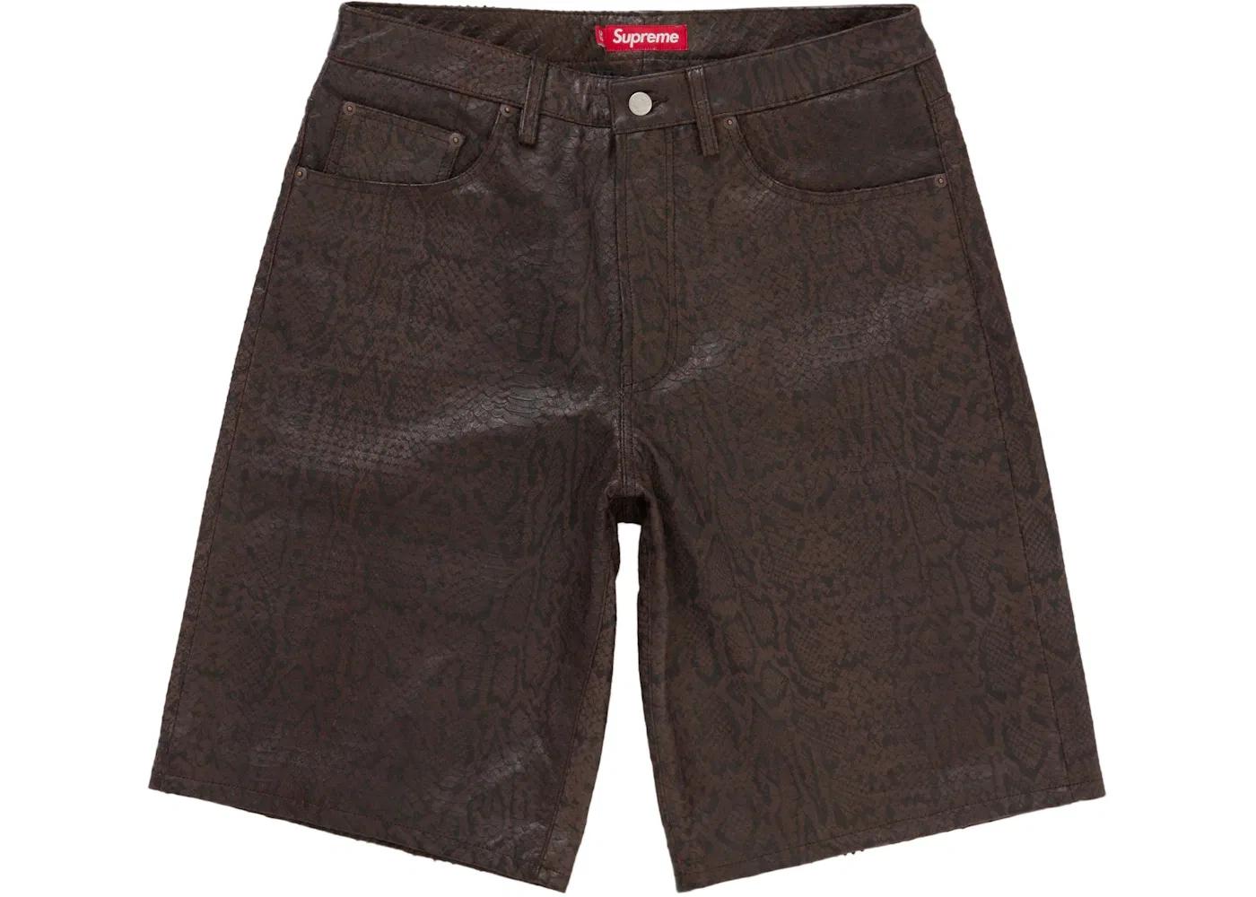 Мужские кожаные шорты свободного кроя Baggy Leather Short Supreme, коричневый