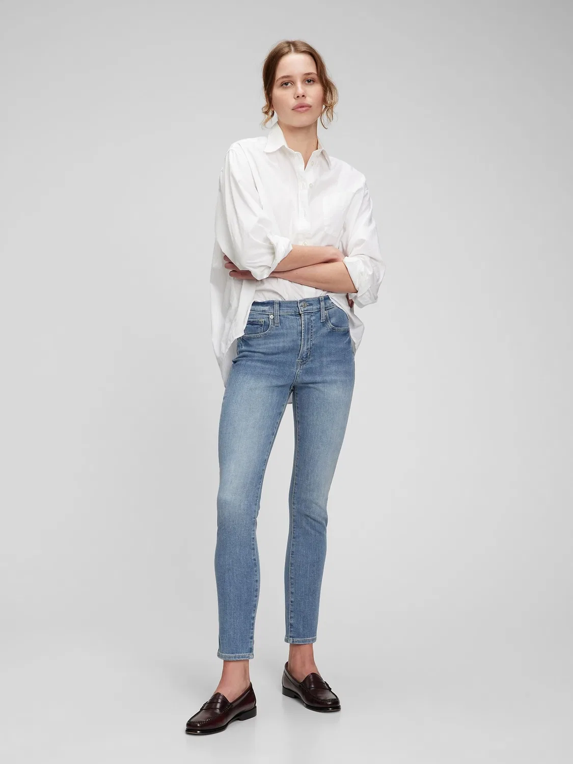 Джинсы скинни с высокой талией Gap True Skinny, синие — фото 3