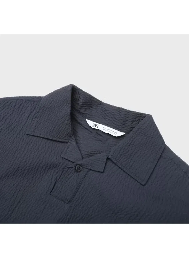 Рубашка свободного кроя с коротким рукавом Zara, темно-синий — фото 4