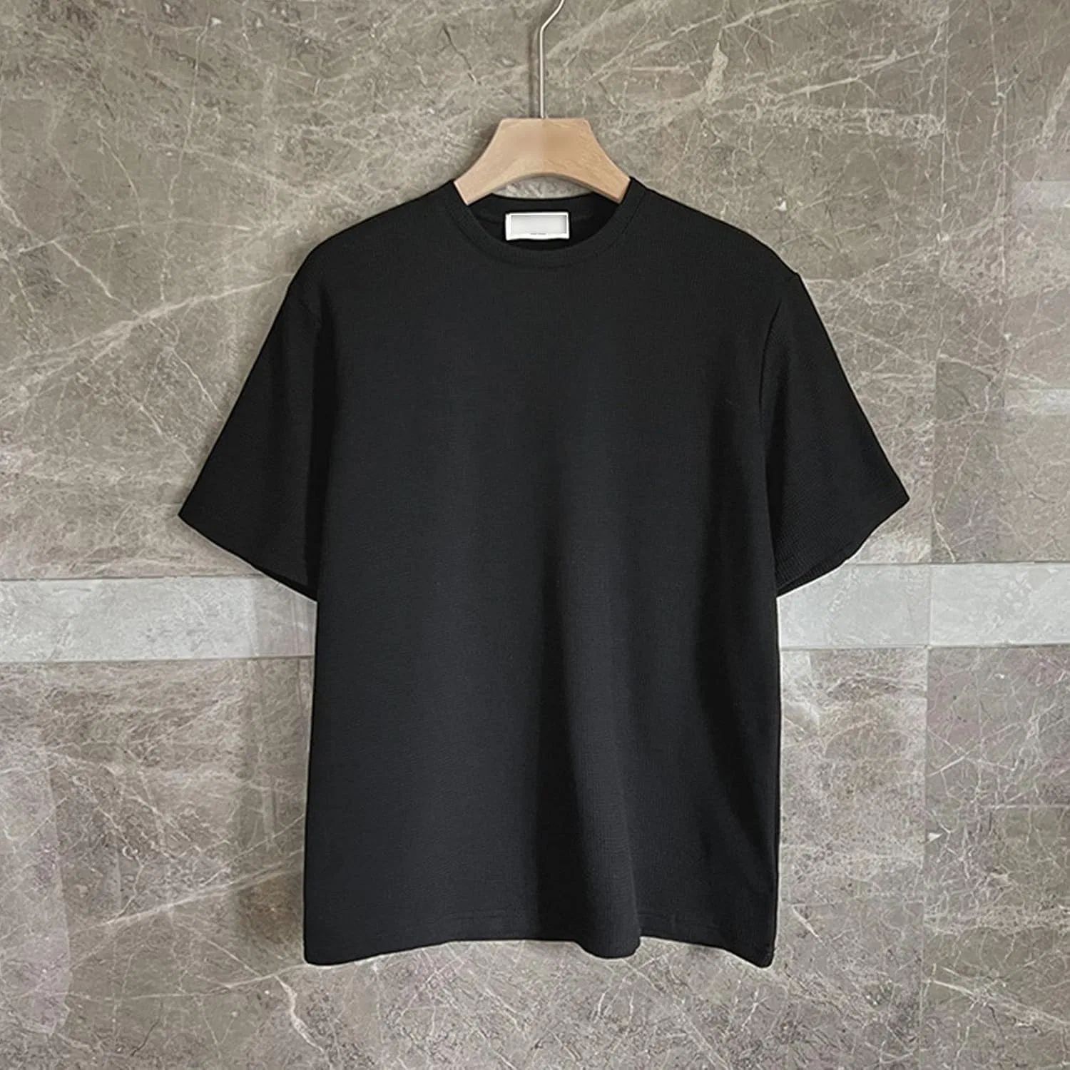 Мужская футболка с вафельным узором Slim Fit, Black — фото 2
