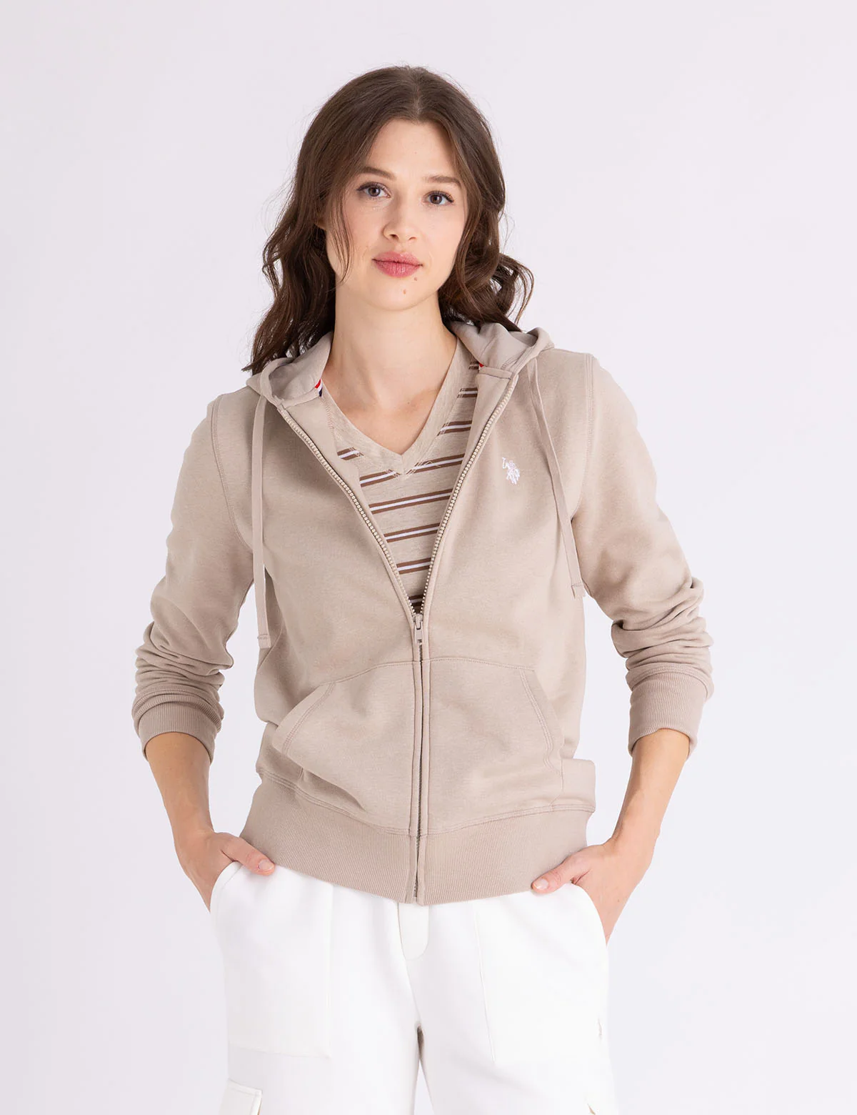 

Худи U.S. Polo Assn Fleece Full Zip Logo, бежевый