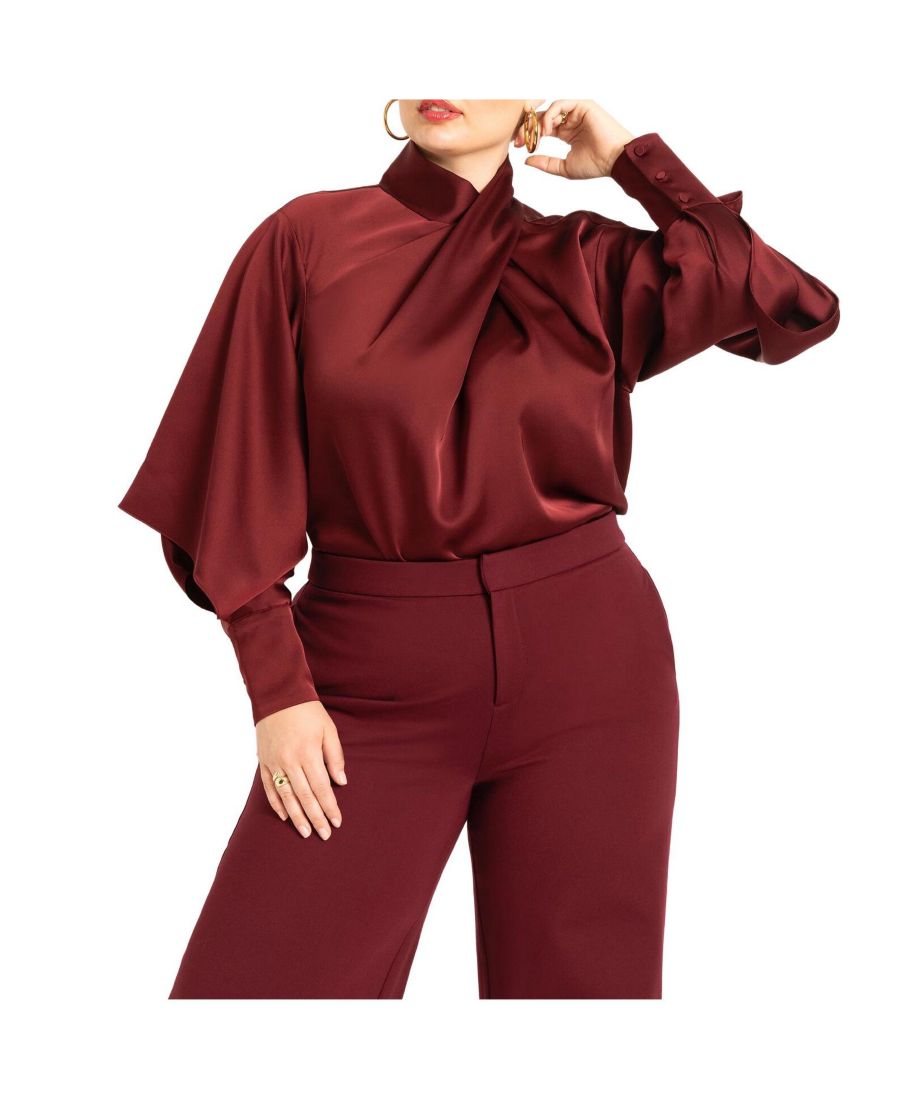 

Женская атласная блузка с драпированным воротником ELOQUII, Zinfandel