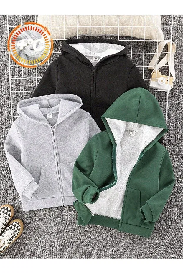 Детский комплект худи с молнией Sportswear By Layina, Black-Gray-Green