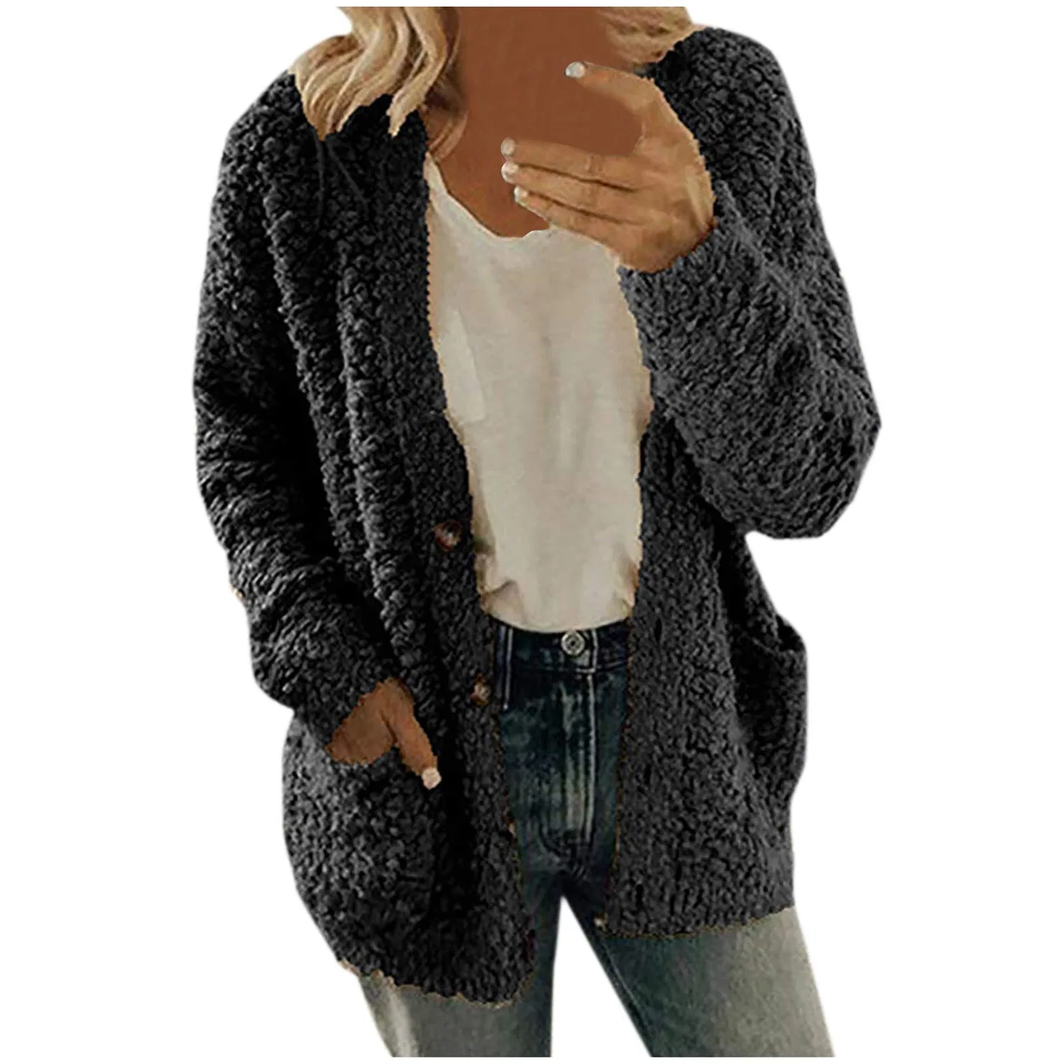 Женское пальто с карманами и пуговицами Cardigan Coat, Nero