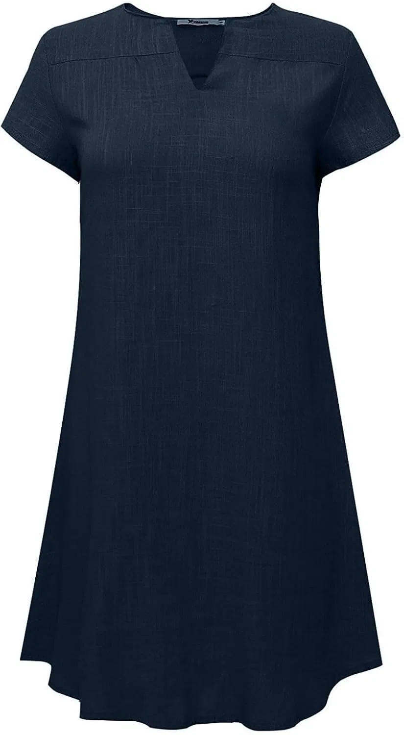 Женское летнее платье с V-образным вырезом, Loose Fit, Dark Blue — фото 3