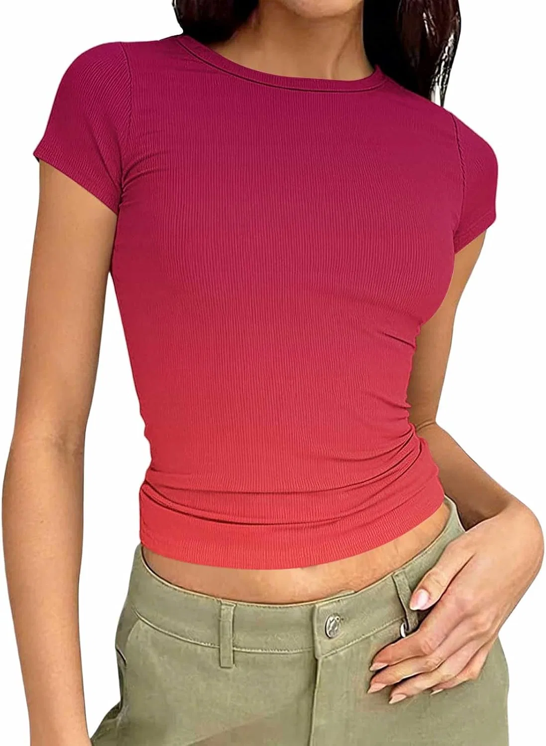 Женская облегающая футболка с круглым вырезом и коротким рукавом, Hot Pink