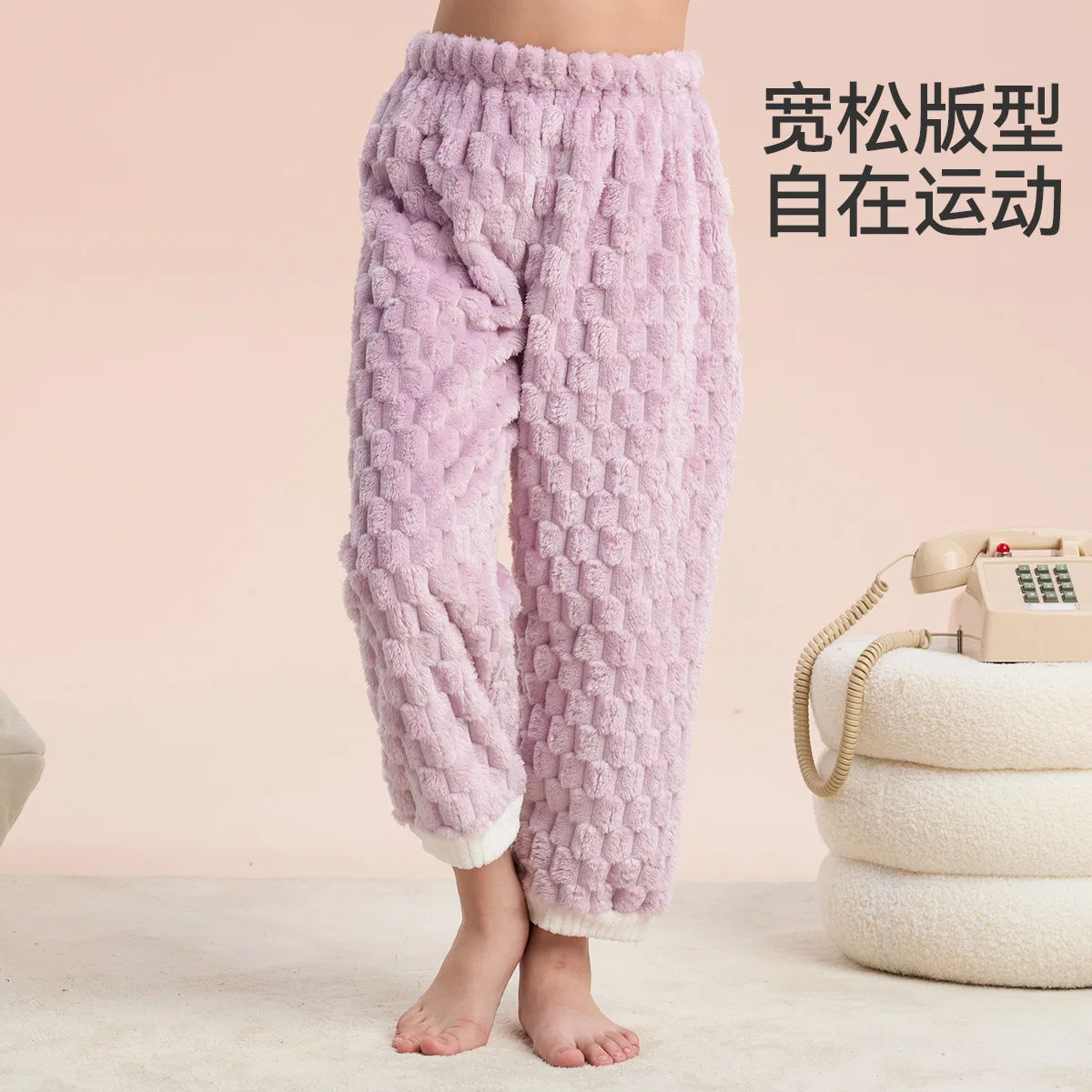 Детские пижамные штаны для девочек хлопковые Red bean, Purple — фото 4