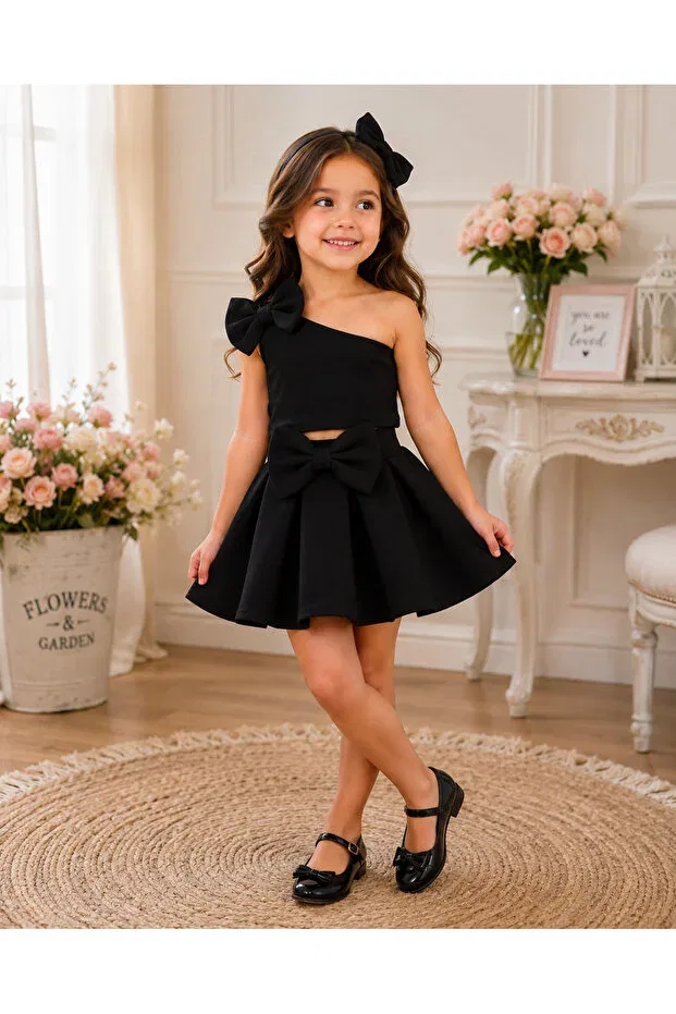 Детский комплект для девочек с принтом Tunay Moda, Black