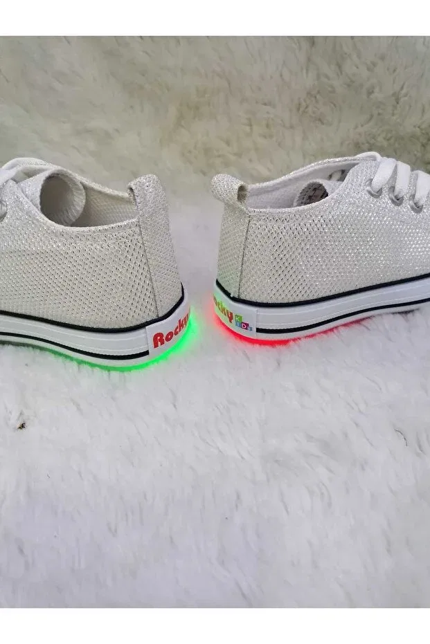 Детские кеды для девочек с принтом Orthopaedic girl's converse with cream glitter light Özgür Kids, Cream Lace-Up — фото 2