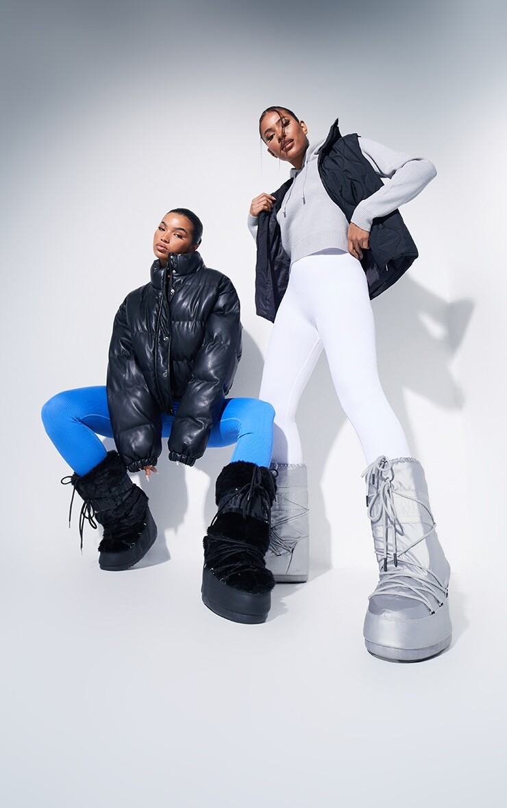 PrettyLittleThing Ботильоны MOON BOOT Черный Искусственный Мех Classic