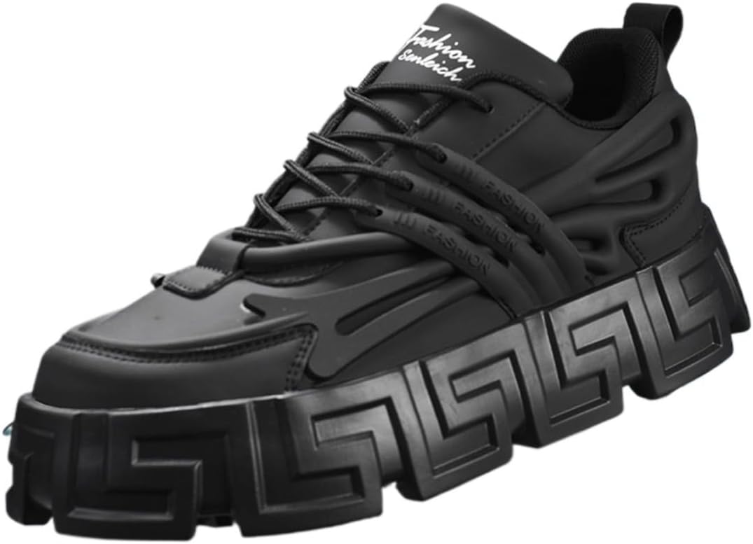 

Мужские кроссовки Y2K в футуристическом стиле, уличная обувь из искусственной кожи на платформе для повседневной ходьбы и повседневного стиля с дерзким дизайном и подошвой с увеличением роста на 5 см для городского образа Zixcplaz, черный