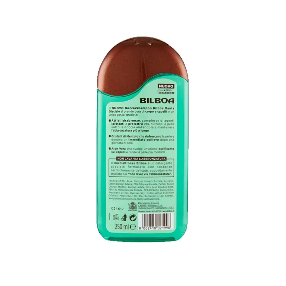 Освежающий шампунь-гель для душа Bilboa Abbronzante DocciaBronze Tanning Mint Glacial, 250 мл Bilboa — фото 2