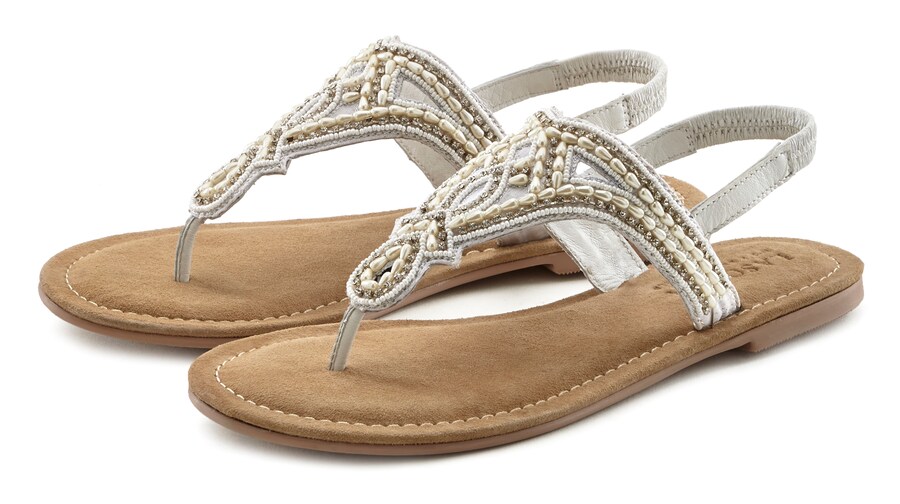 Сандалии с т-образным ремешком LASCANA T-Bar Sandals, кремовый — фото 2