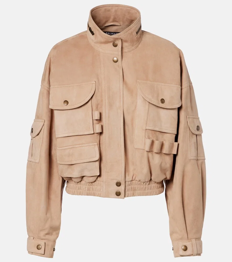Замшевая куртка-бомбер Balmain, бежевый