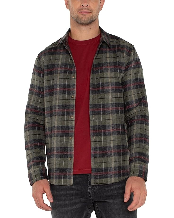 

Рубашка Liverpool Los Angeles Long Sleeve Button-Up Brushed Yarn Shirt, цвет Olive/Black Multi